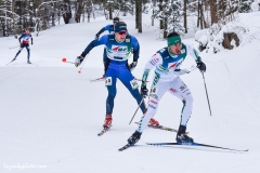 Bulgaria's Stanimir Belomazhev leads Sweden's Oyvind Wiggen in the mixed relay at the at the International Orienteering Federation World Cup at Craftsbury Outdoor Center, Craftsbury, VT.
