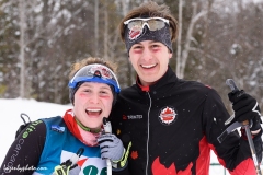 Canada's Milla Tarnopolsky and Robert Graham after coming in ahead of the US team in the mixed relay at the International Orienteering Federation World Cup at Craftsbury Outdoor Center, Craftsbury, VT. The were 18th.