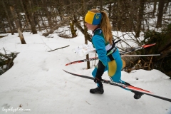 Sometimes it's best to walk on the narrow trails at the International Orienteering Federation World Cup at Craftsbury Outdoor Center, Craftsbury, VT.